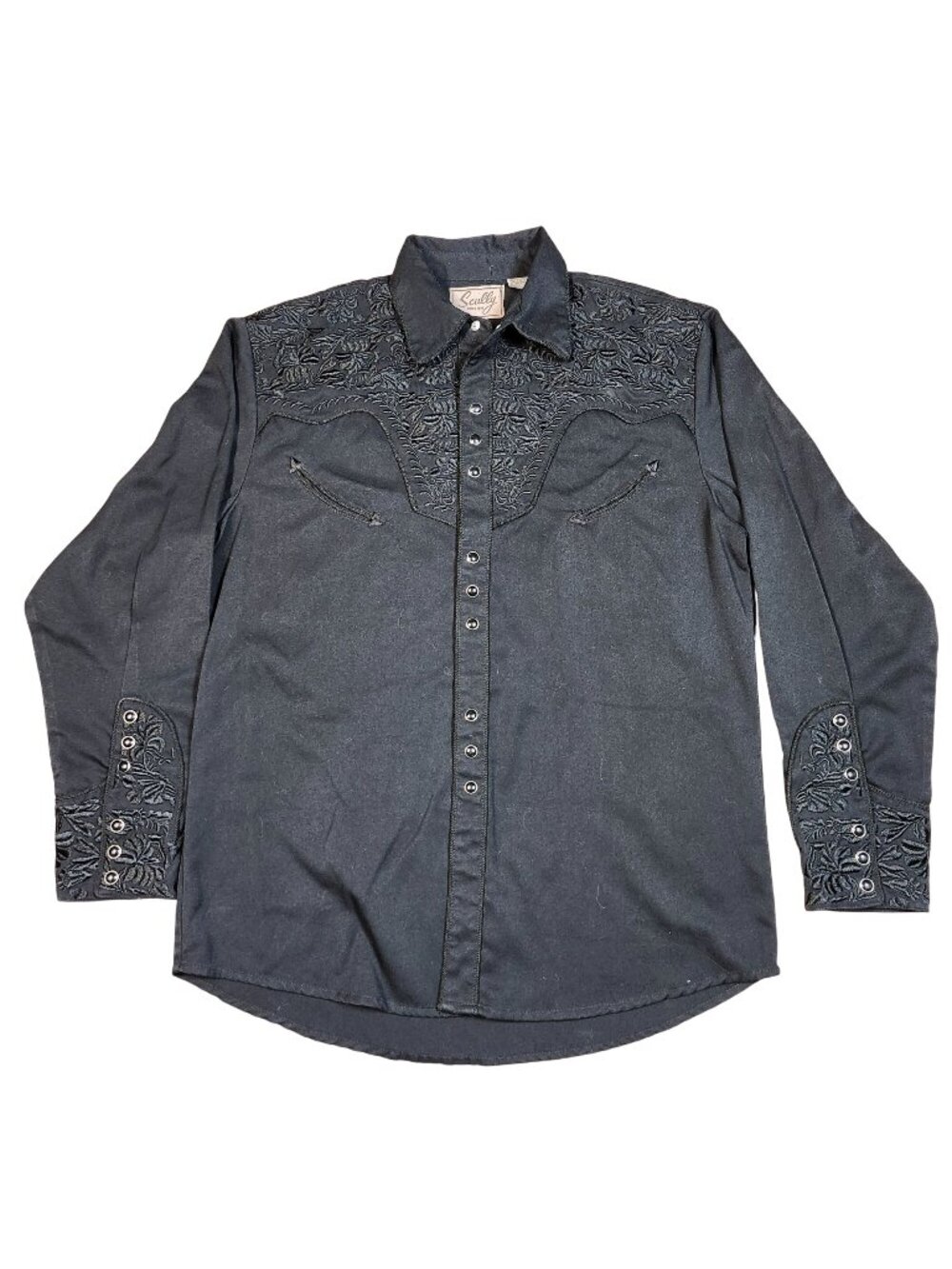 Scully Western Embroidered Flora Flowers Black Button-Up Shirt Medium